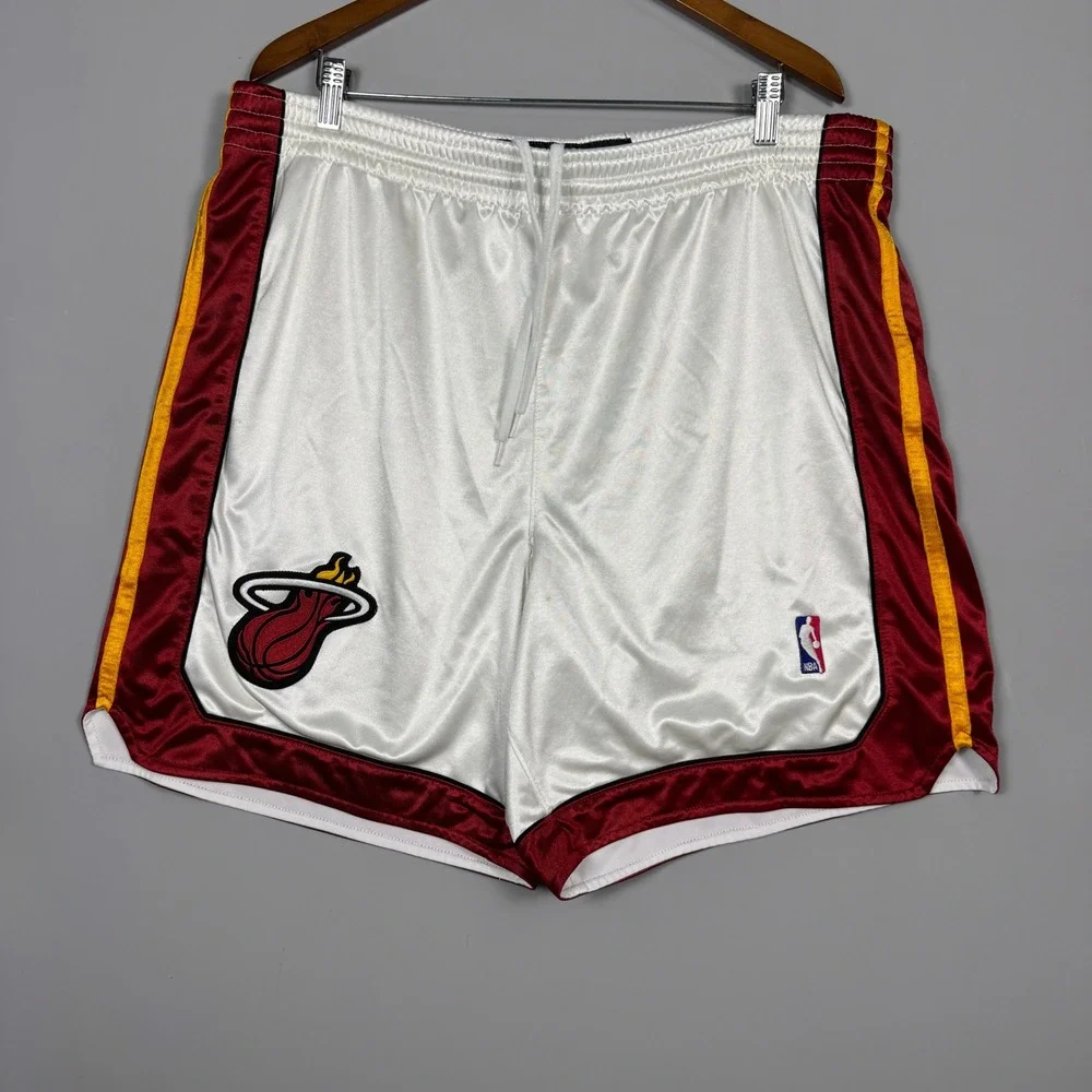 Adidas Miami Heat Basketball Shorts Mens Size 44 White Red Yellow Sportswear